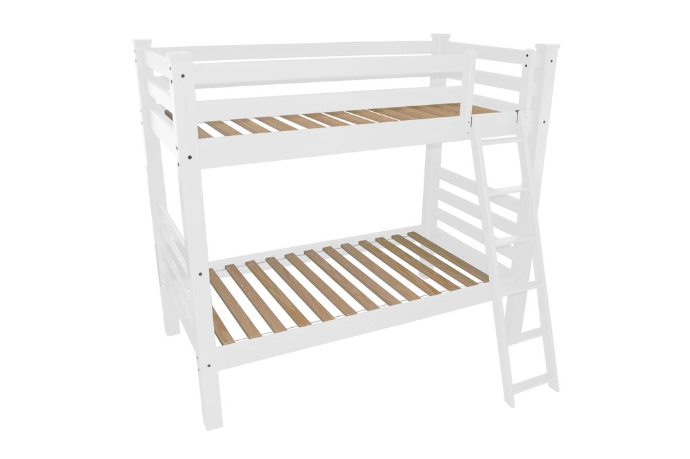 White Twin Solid Wood Bunk Bed on a white background