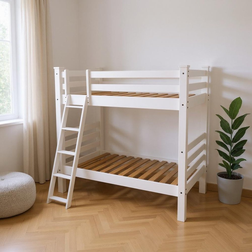 White Twin Solid Wood Bunk Bed