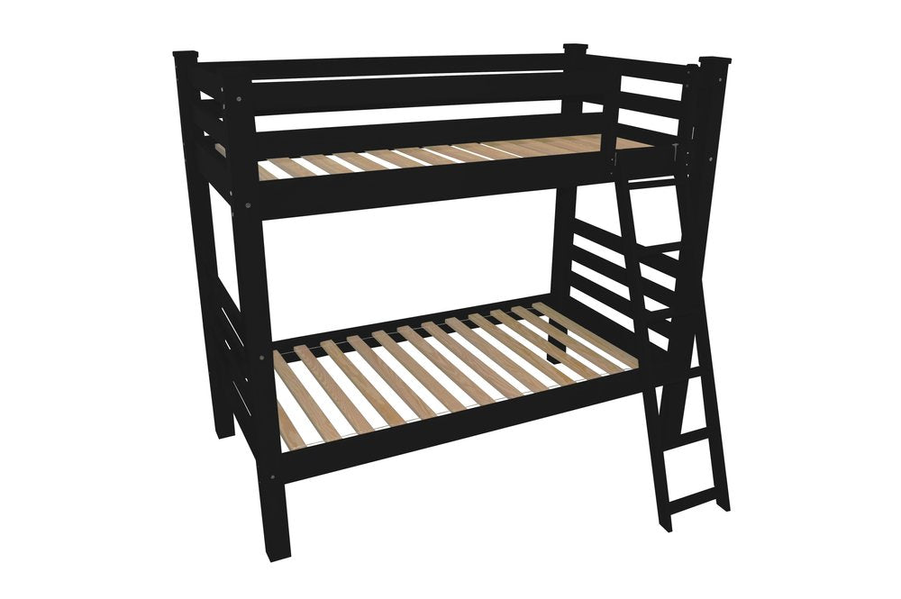 Black Full Over Full Solid Wood Bunk Bed on a white background