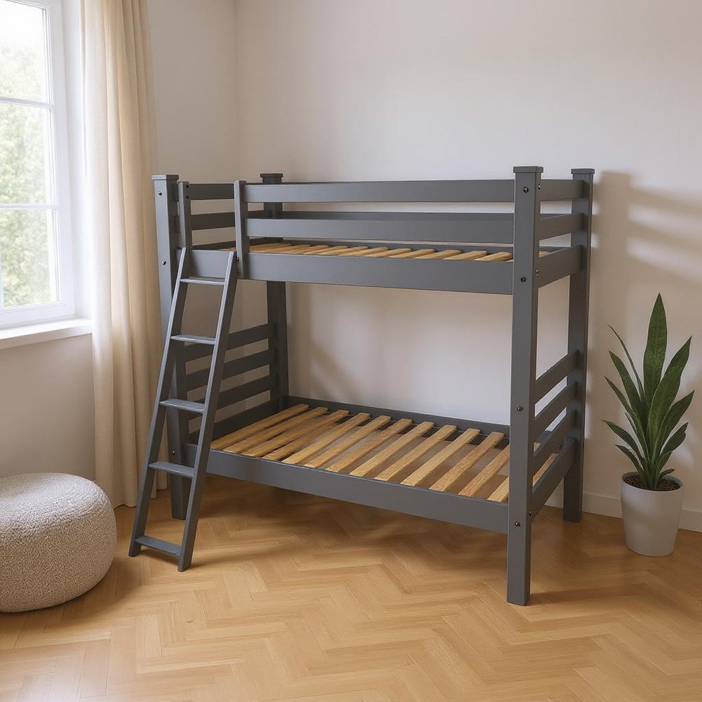 Gray Full Solid Wood Bunk Bed