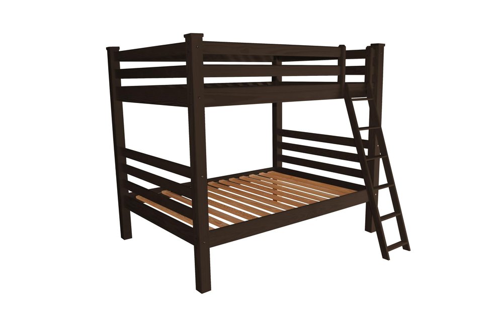 Brown Full Over Full Solid Wood Bunk Bed on a white background