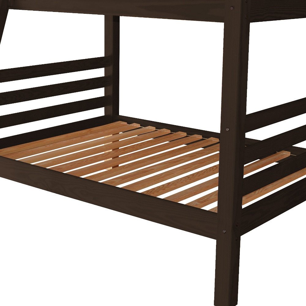Brown Full Over Full Solid Wood Bunk Bed on a white background