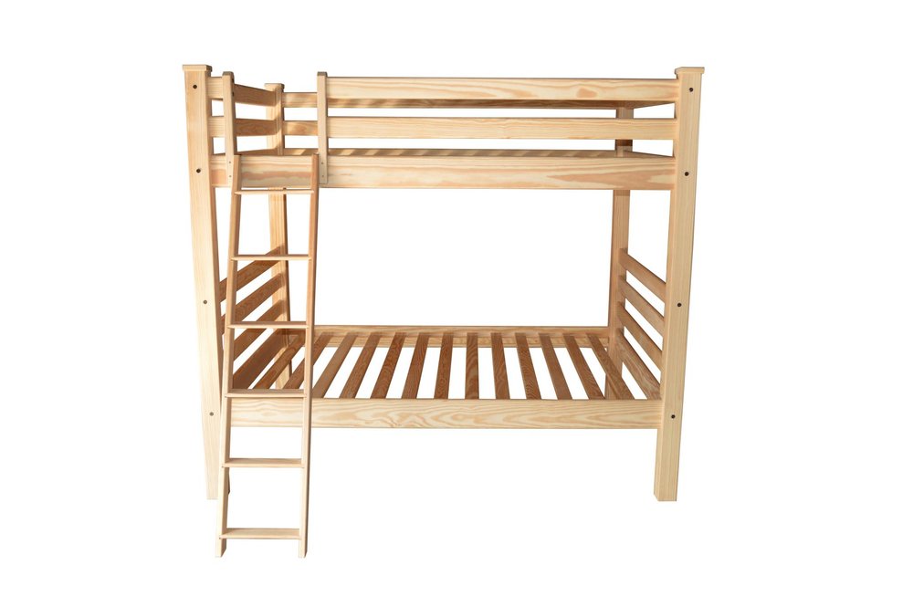 Natural Full Over Full Solid Wood Bunk Bed on a white background
