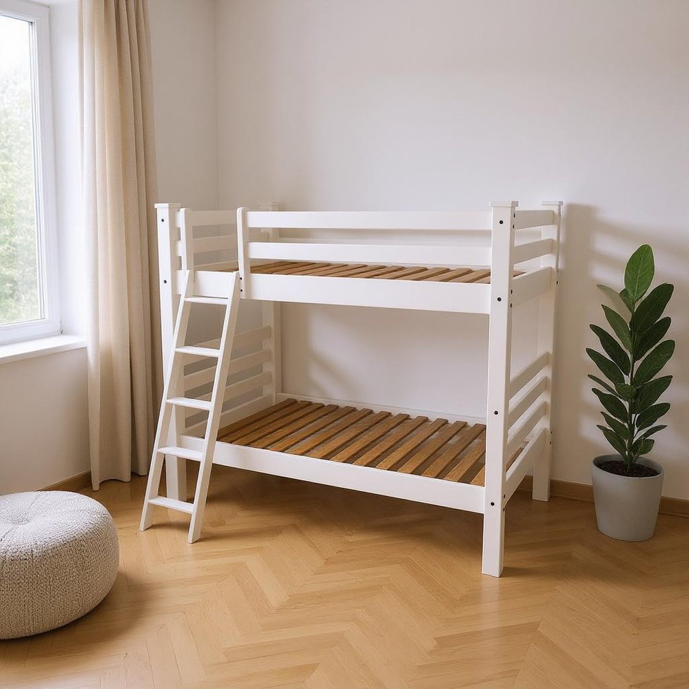 White Full Solid Wood Bunk Bed