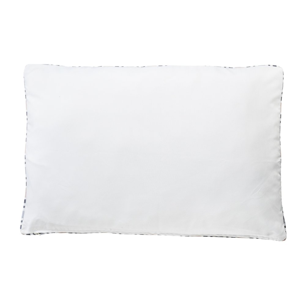 24" X 36" Gray Tan And White Striped Pillow Style Pet Bed With Removable Cover. Dog bed isolated on a plain white background, in a white fabric finish.