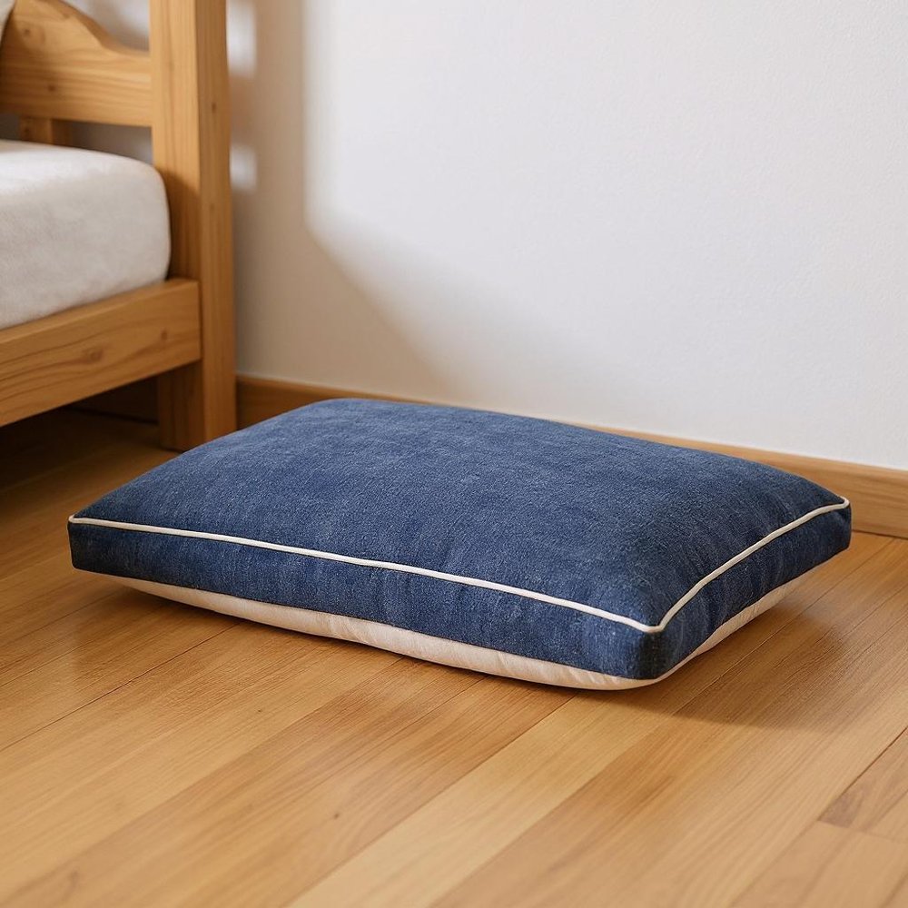 24" X 36" Stonewashed Blue Pillow Style Pet Bed With Removable Cover.
