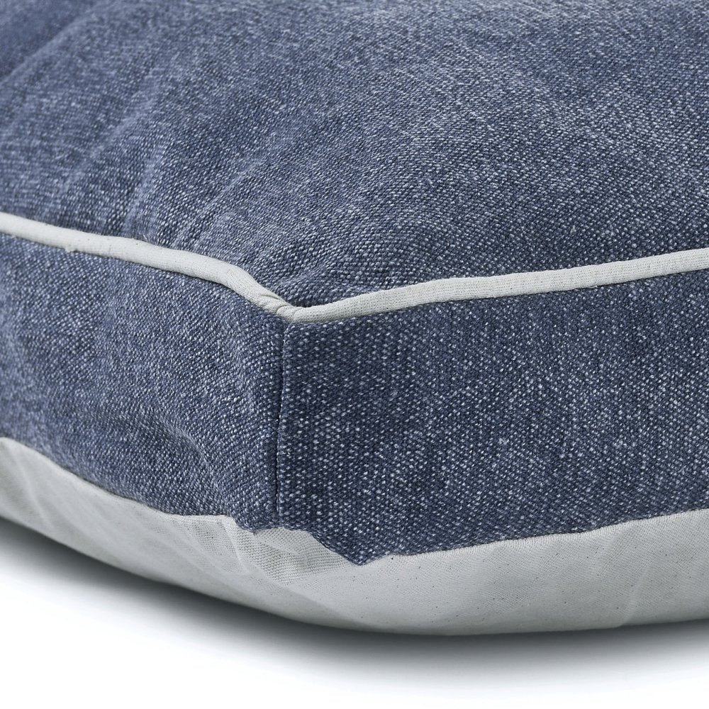 24" X 36" Stonewashed Blue Pillow Style Pet Bed With Removable Cover close-up highlighting the blue cotton surface.