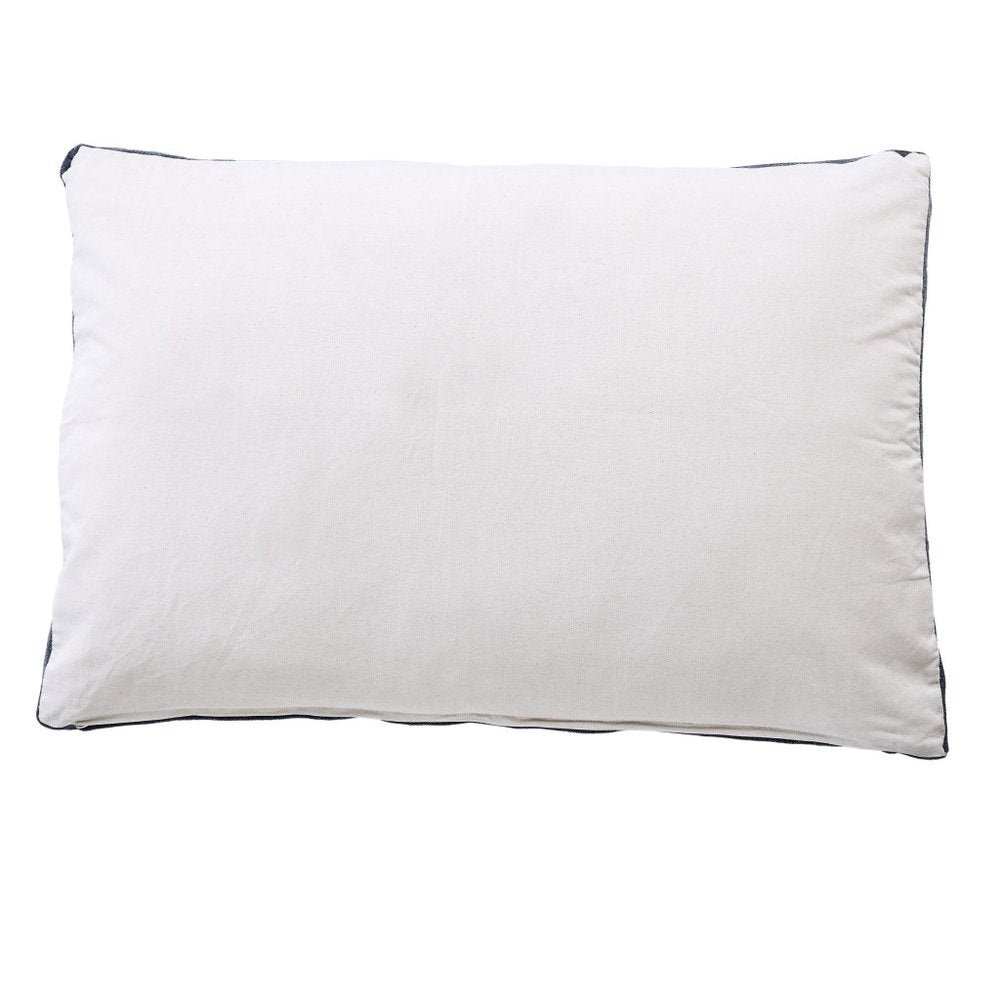 24" X 36" Stonewashed Blue Pillow Style Pet Bed With Removable Cover. Dog bed isolated on a plain white background, showing a cotton surface.