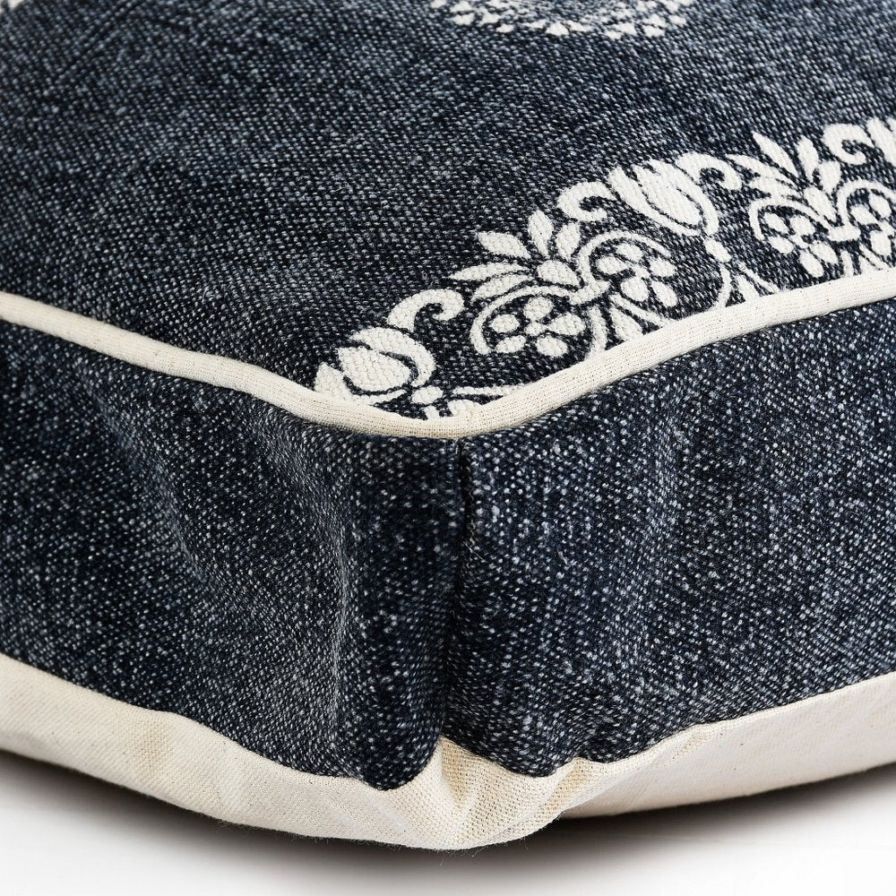 24" X 36" Stonewashed Blue Medallion Pillow Style Pet Bed With Removable Cover.