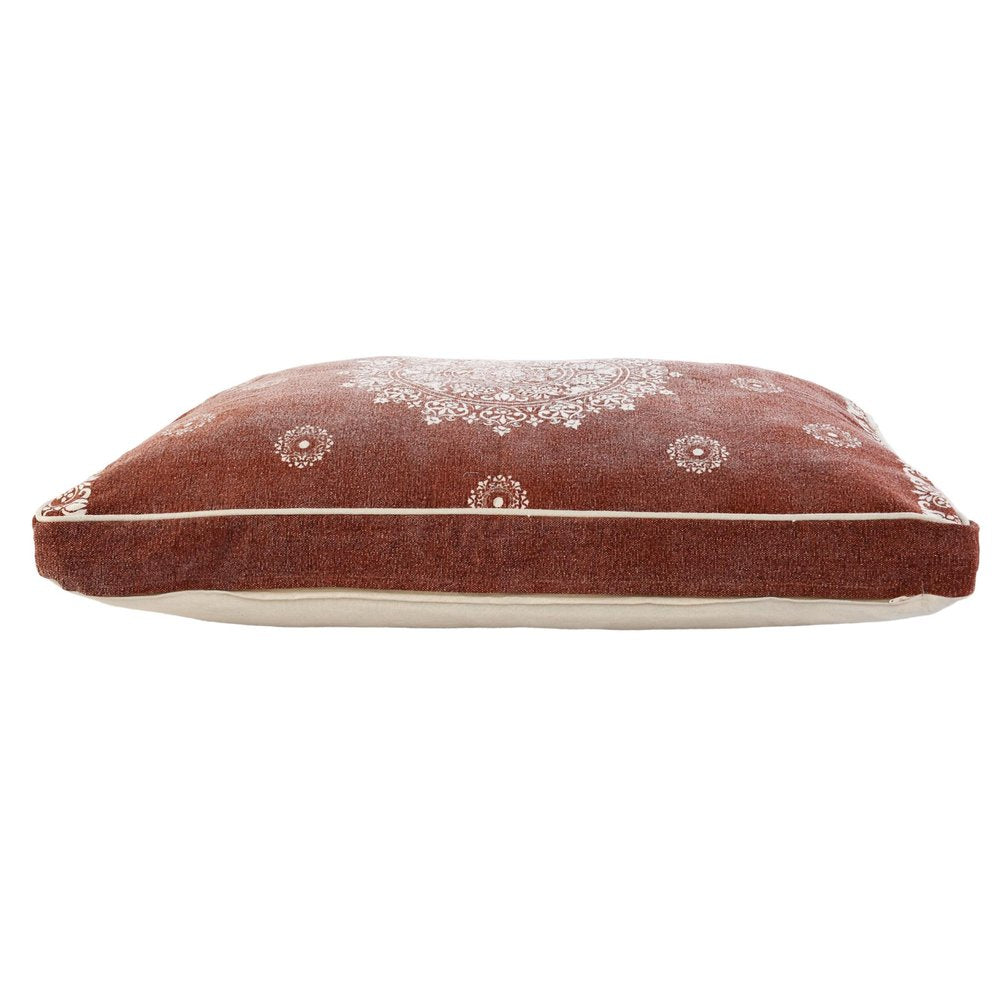 24" X 36" Stonewashed Blue Medallion Pillow Style Pet Bed With Removable Cover. Dog bed isolated on a plain white background, showing a cotton surface.