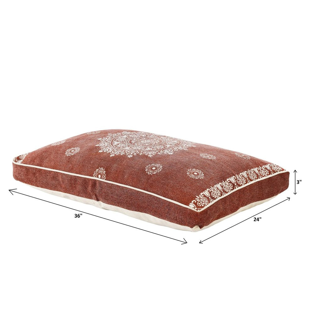 24" X 36" Stonewashed Blue Medallion Pillow Style Pet Bed With Removable Cover. Dog bed isolated on a plain white background, showing a cotton surface.
