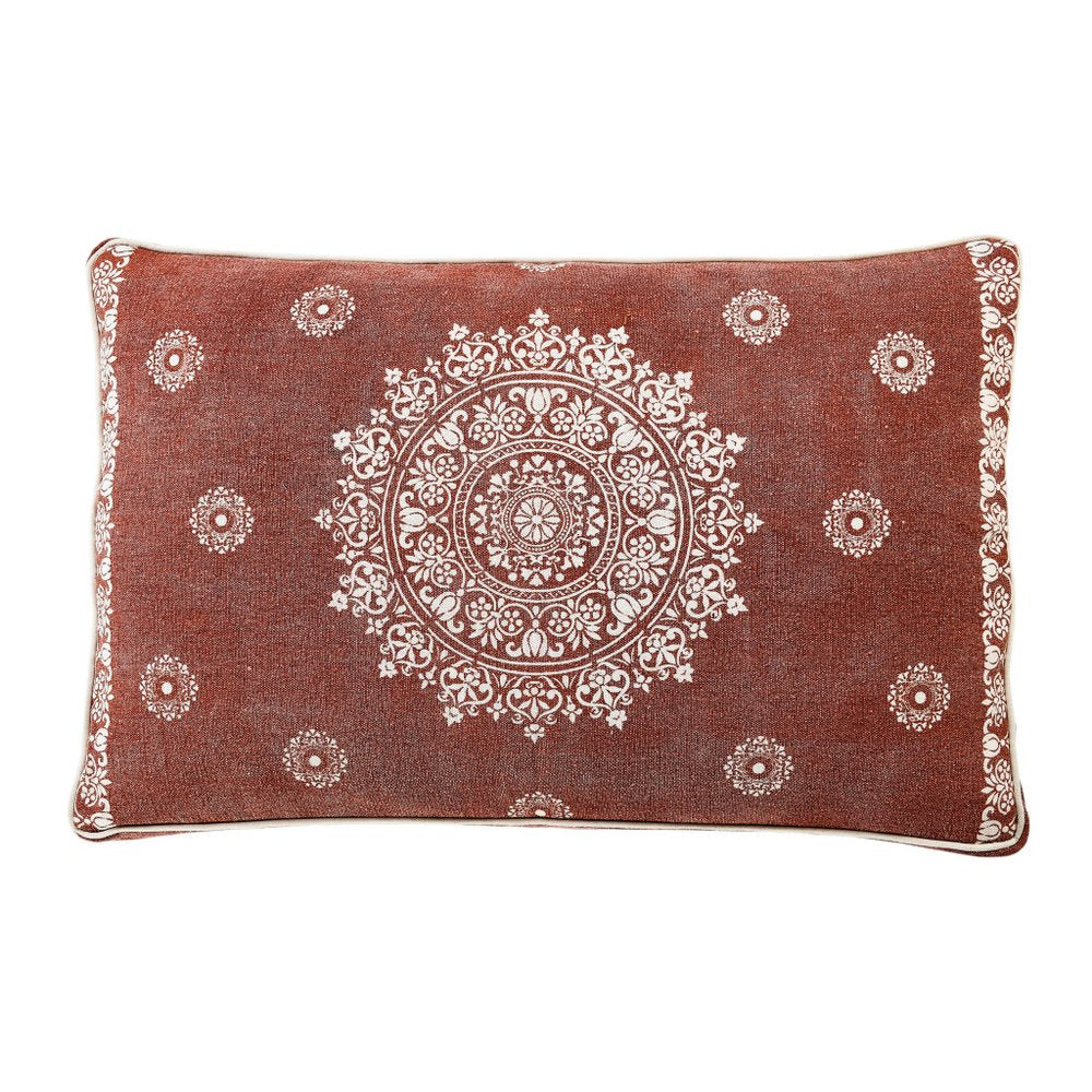 24" X 36" Stonewashed Blue Medallion Pillow Style Pet Bed With Removable Cover. Dog bed isolated on a plain white background, showing a cotton surface.