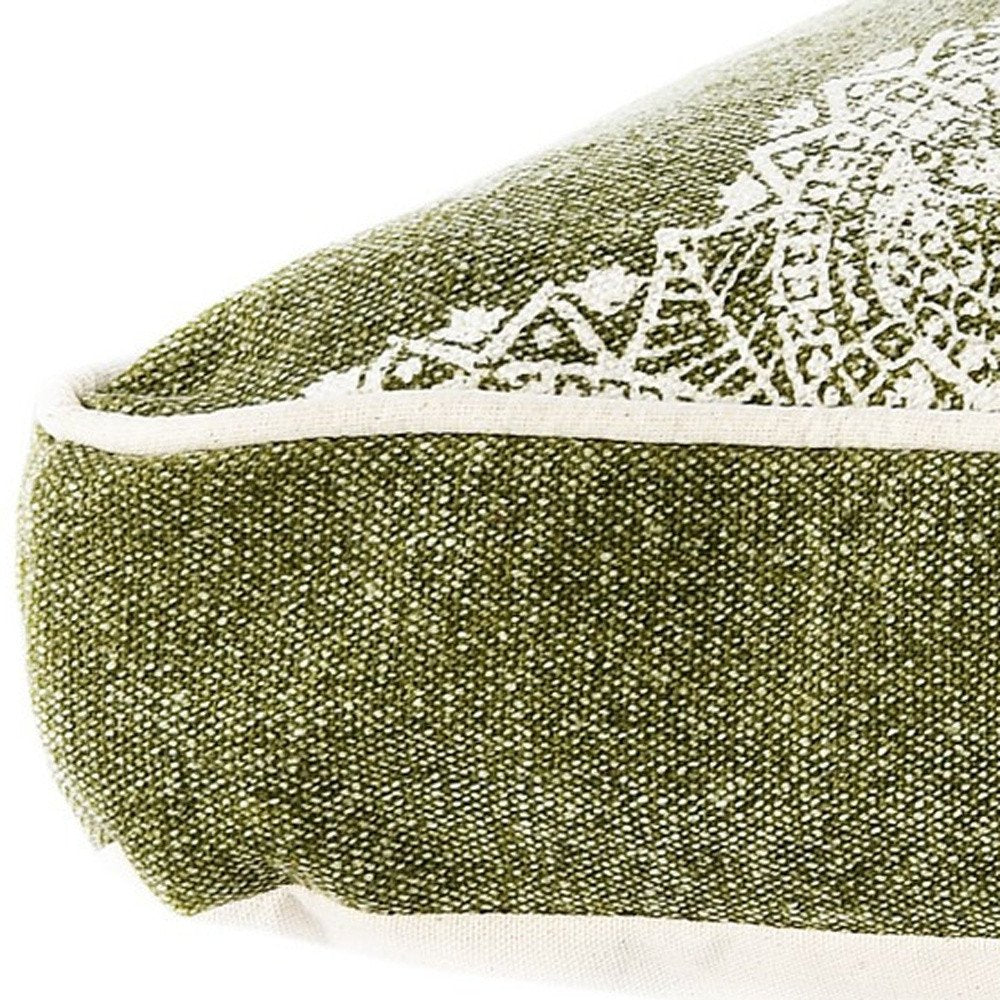 24" X 36" Stonewashed Sage Medallion Pillow Style Pet Bed With Removable Cover. Dog bed isolated on a plain white background, showing a cotton surface.