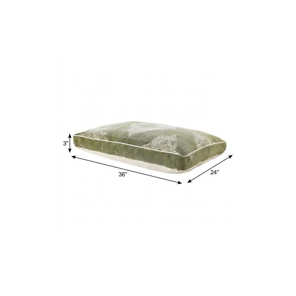 24" X 36" Stonewashed Sage Medallion Pillow Style Pet Bed With Removable Cover. Dog bed isolated on a plain white background, showing a cotton surface.