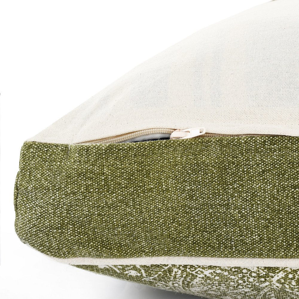 24" X 36" Stonewashed Sage Medallion Pillow Style Pet Bed With Removable Cover. Dog bed isolated on a plain white background, showing a cotton surface.