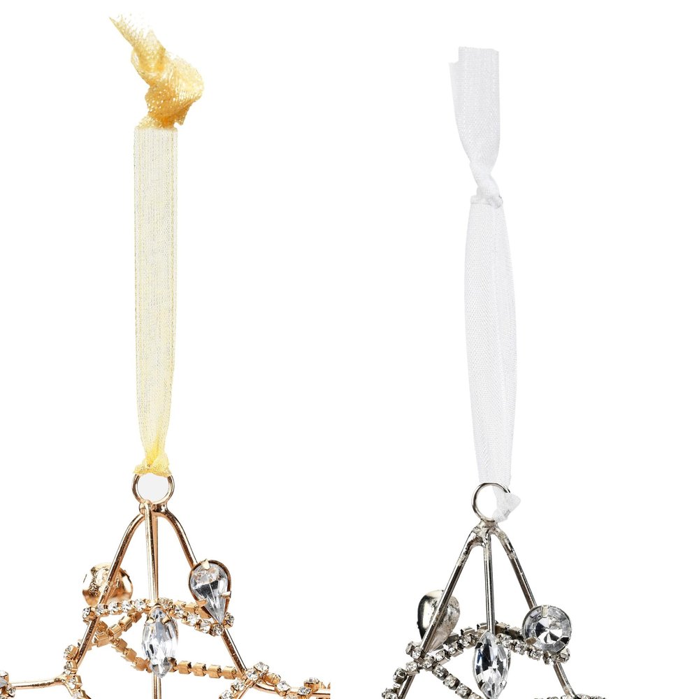 Set of Four Gold And Silver Handmade Faux Crystal And Metal Hanging Star Ornaments