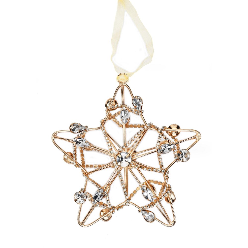 Set of Four Gold And Silver Handmade Faux Crystal And Metal Hanging Star Ornaments