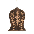 Set of Four Brown Handmade Wood Bell Shaped Ornaments on a white background