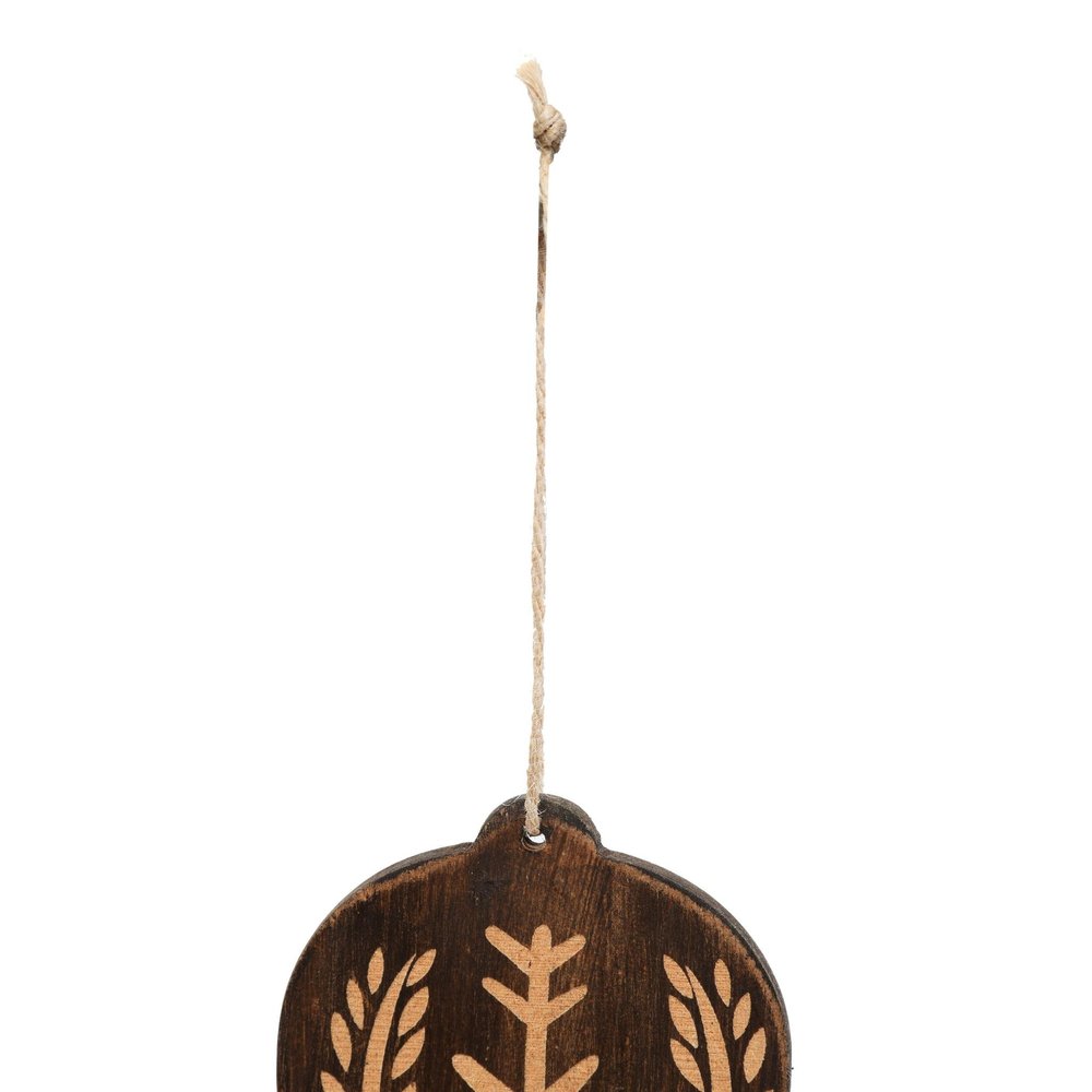 Set of Four Brown Handmade Wood Bell Shaped Ornaments on a white background