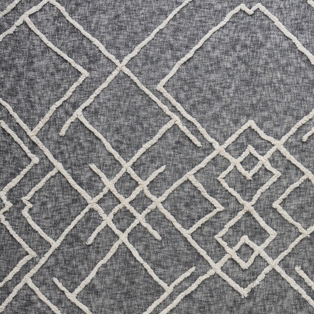 Charcoal and Off White Geometric King Cotton Coverlet With Fringe close-up detail