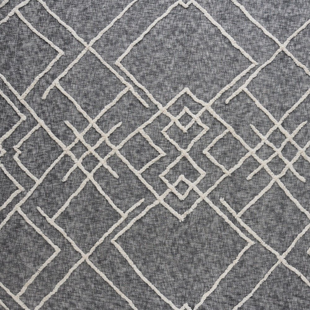 Charcoal and Off White Geometric King Cotton Coverlet With Fringe close-up detail