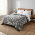 Charcoal and Off White Geometric Twin Cotton Coverlet With Fringe