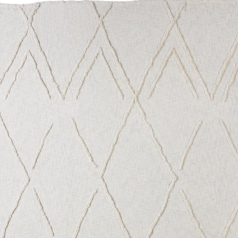 Ivory Geometric Queen Cotton Coverlet on a white background