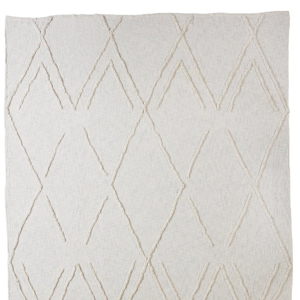 Ivory Geometric Queen Cotton Coverlet close-up detail