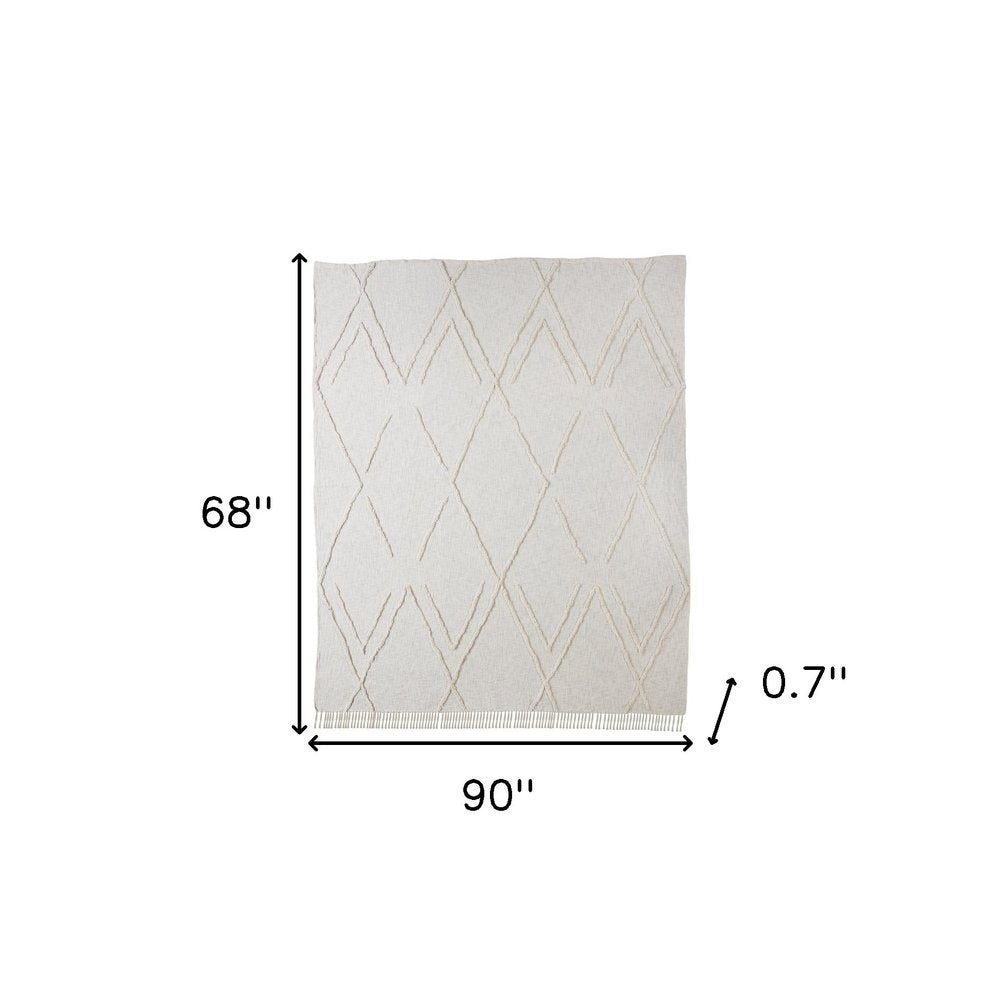 Ivory Geometric Queen Cotton Coverlet on a white background