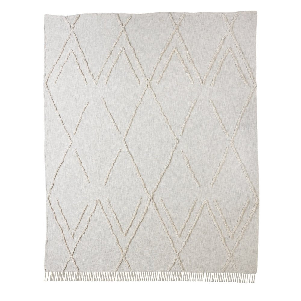 Ivory Geometric Queen Cotton Coverlet on a white background
