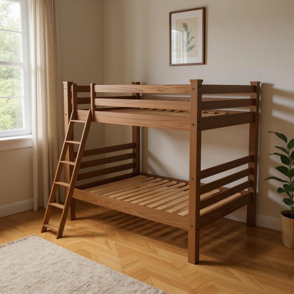 Red Queen Over Queen Solid Wood Bunk Bed in a home interior