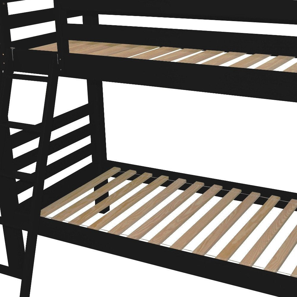 Black Queen Over Queen Solid Wood Bunk Bed