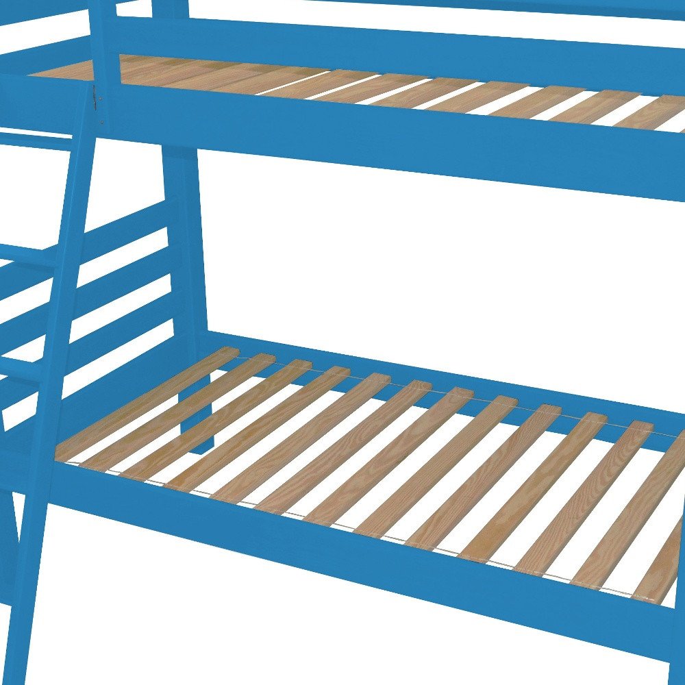 Blue Queen Solid Wood Bunk Bed on a white background