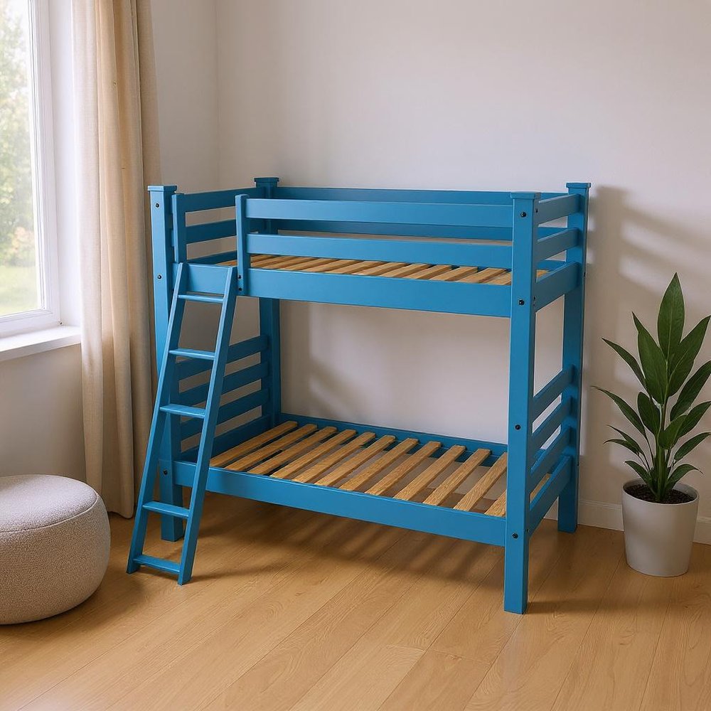 Blue Queen Solid Wood Bunk Bed