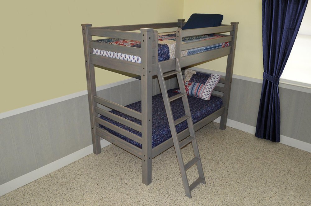 Gray Queen Solid Wood Bunk Bed