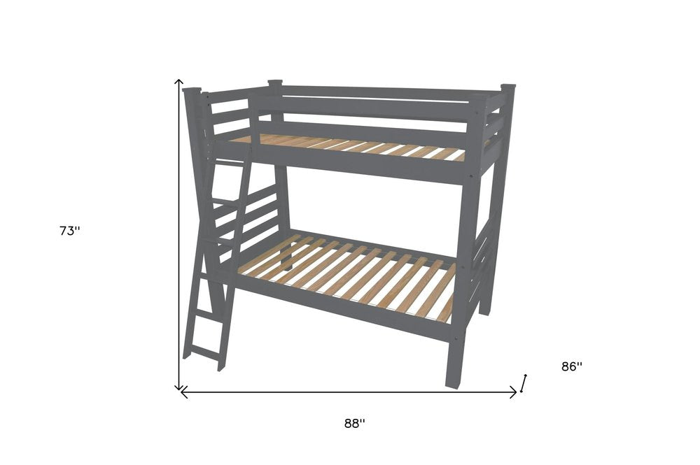 Gray Queen Solid Wood Bunk Bed on a white background