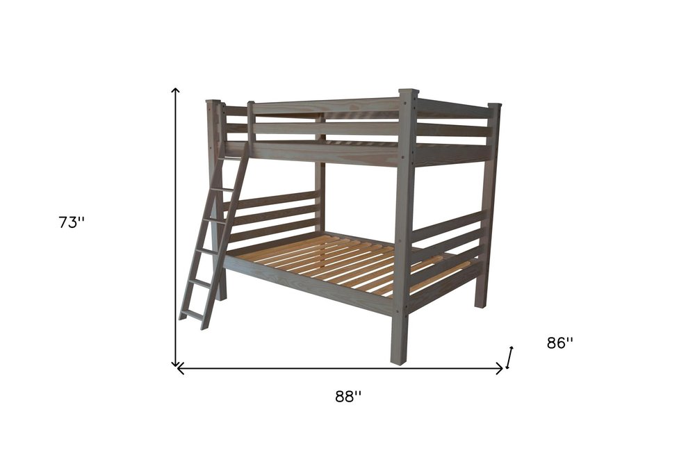 Gray Queen Over Queen Solid Wood Bunk Bed on a white background