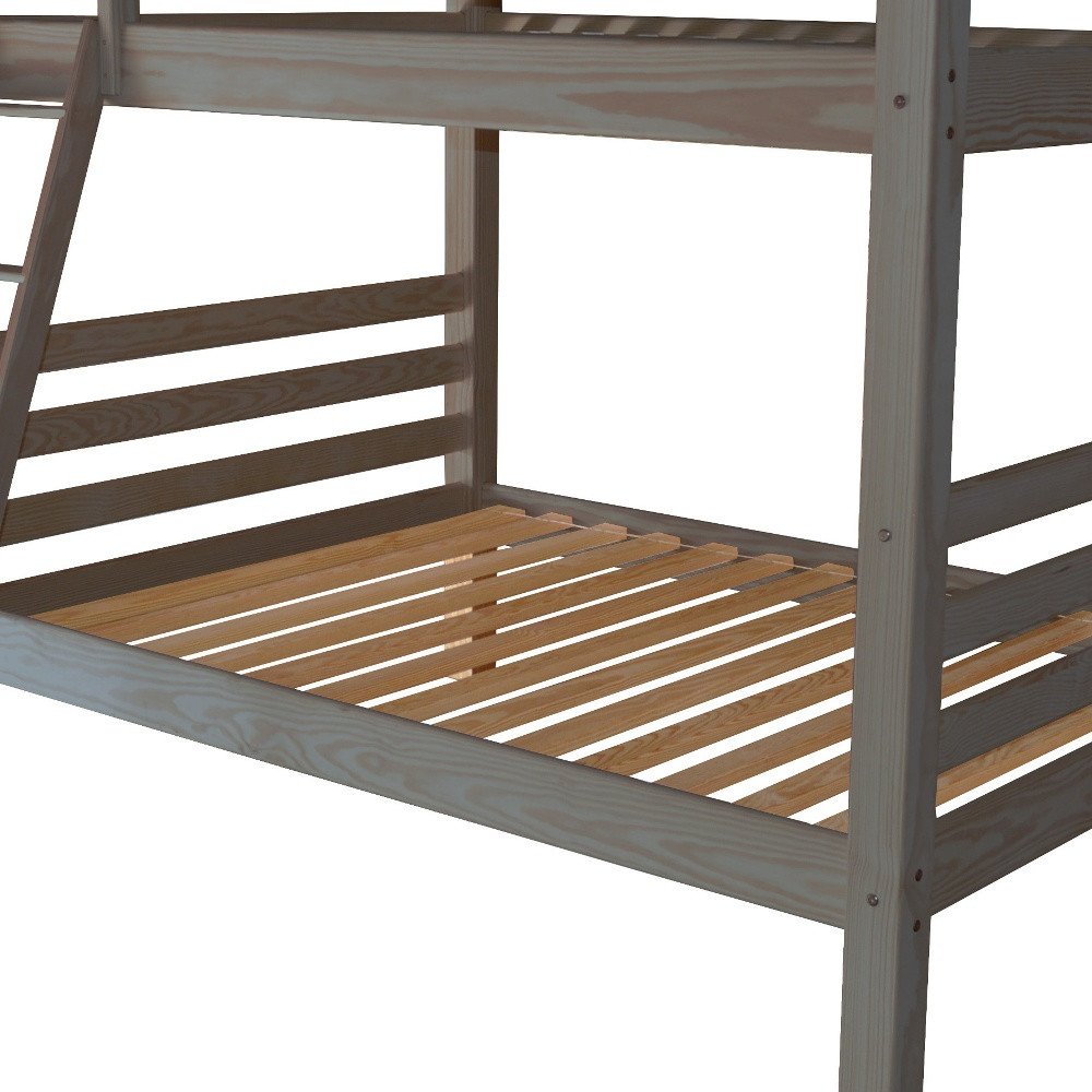 Gray Queen Over Queen Solid Wood Bunk Bed on a white background