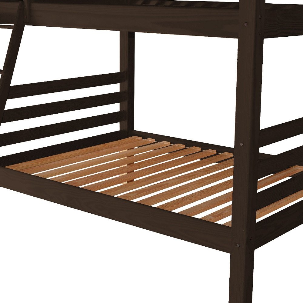 Brown Queen Over Queen Solid Wood Bunk Bed on a white background