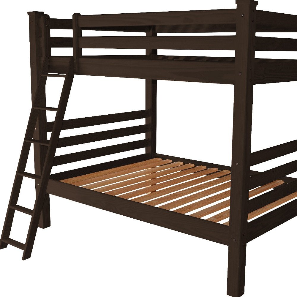 Brown Queen Over Queen Solid Wood Bunk Bed on a white background
