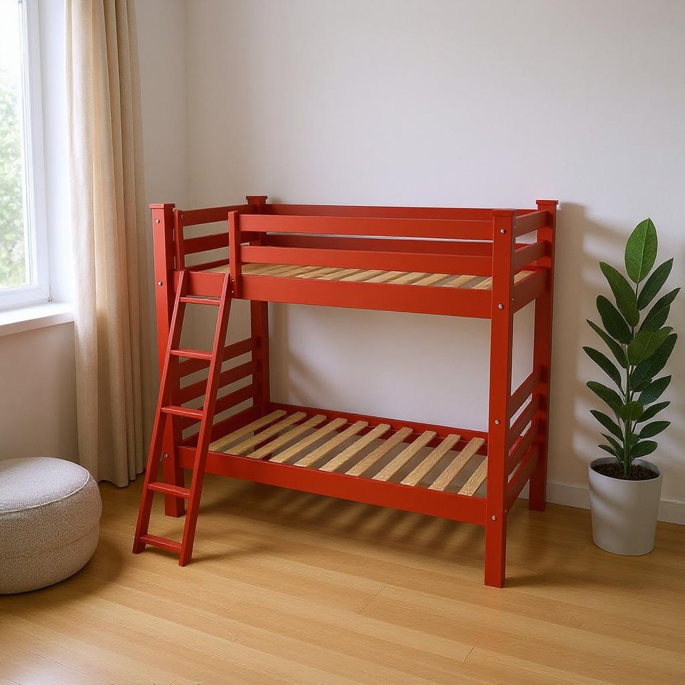 Red Queen Solid Wood Bunk Bed in a home interior