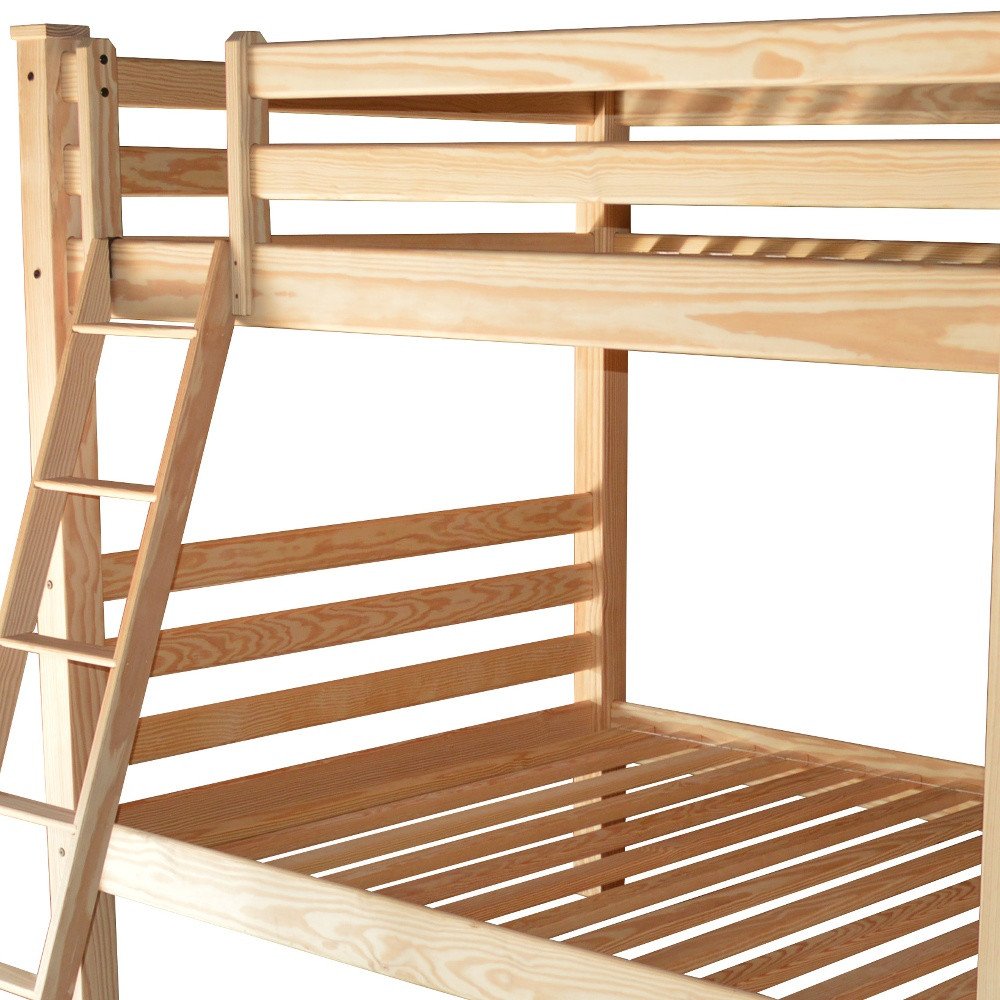 Natural Queen Over Queen Solid Wood Bunk Bed on a white background