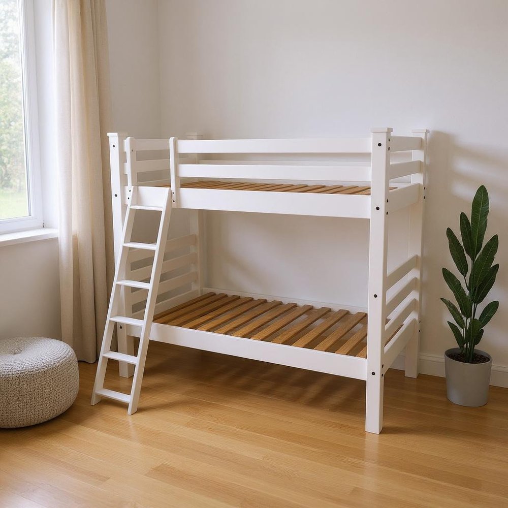 White Queen Solid Wood Bunk Bed in a home interior