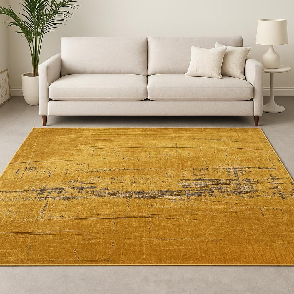 9' X 13' Yellow And Brown Chevron ,Washable, Area Rug in a home interior