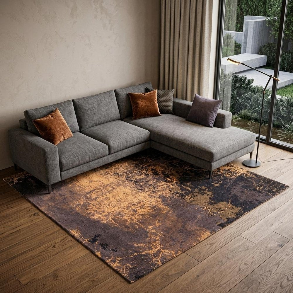 9' X 13' Yellow and Brown Abstract Non Skid Area Rug - SKU 548441 in a home interior