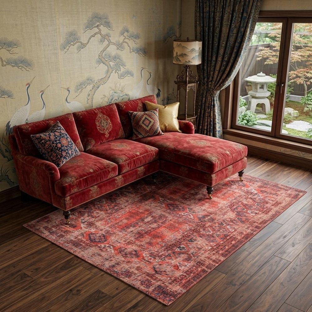 9' X 13' Red Oriental Non Skid Area Rug