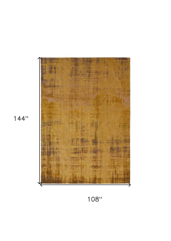 9' X 13' Yellow and Brown Abstract Non Skid Area Rug on a white background