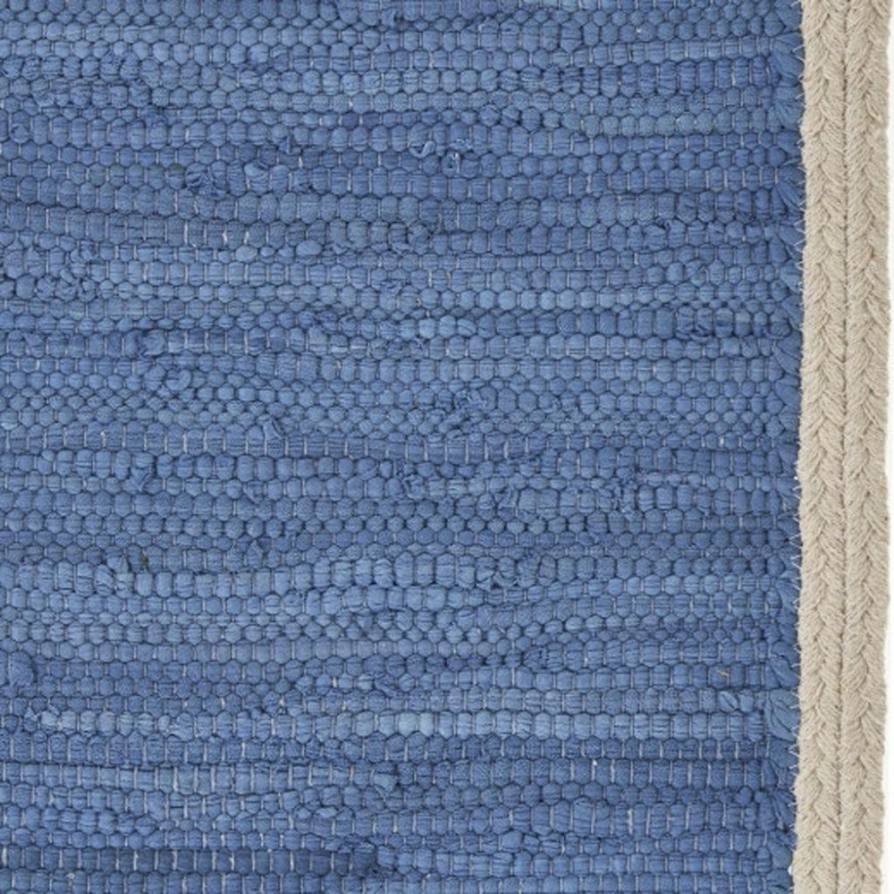 19" Set of Four Blue And Natural Solid With Border Cotton Placemats. Dining linen in tan linen.