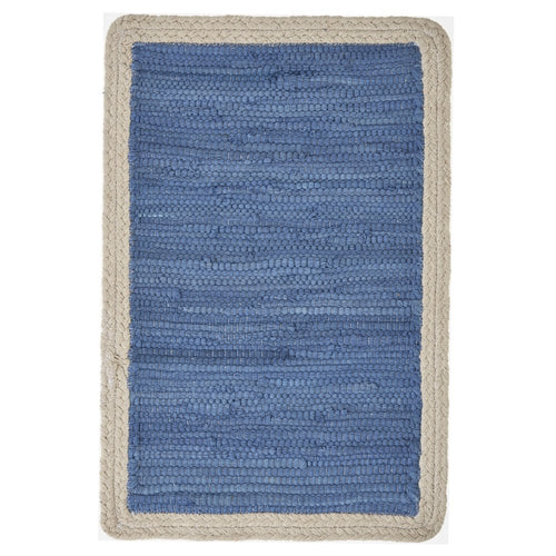 Blue and natural braided cotton placemats with a solid blue center and braided border.