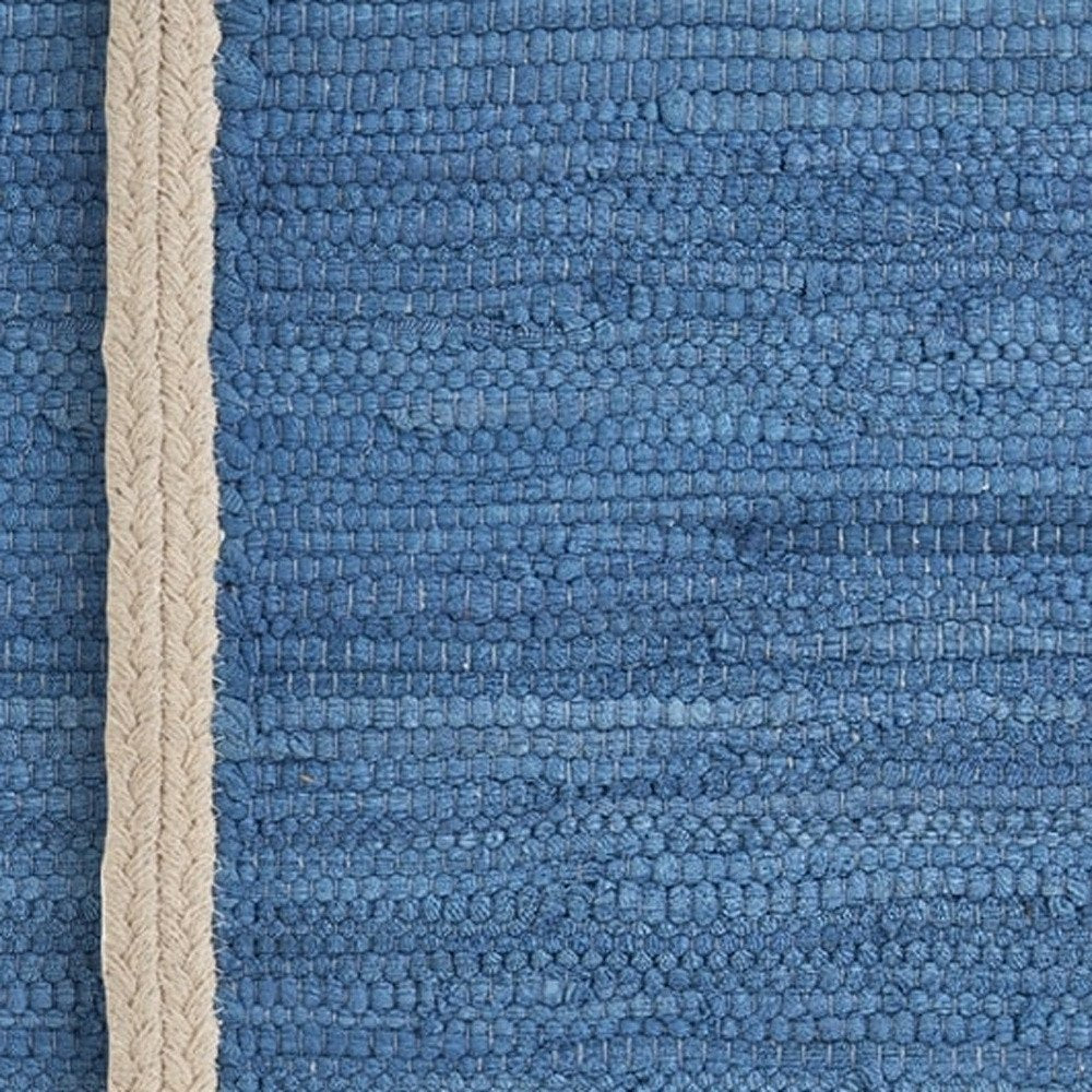 19" Set of Four Blue And Natural Solid With Border Cotton Placemats. Dining linen in blue linen.